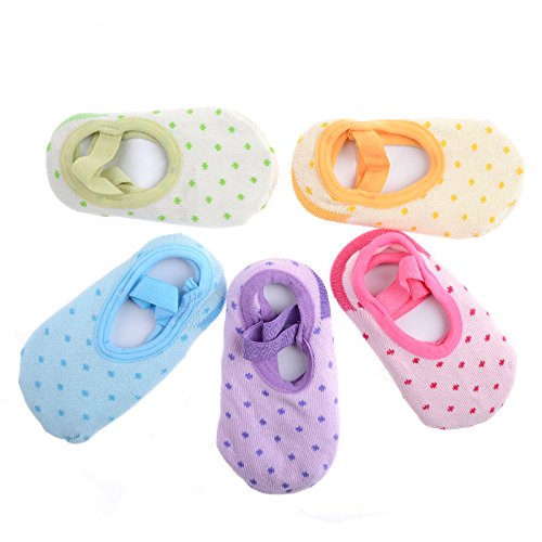 Plyingp Toddler Anti Slip Socks 5 Pairs Baby Socks Infants Baby Girl Mary Jane No-Show Crew Boat Ankle Socks Multicolor For 12-28 Months Baby Girl #TOP6