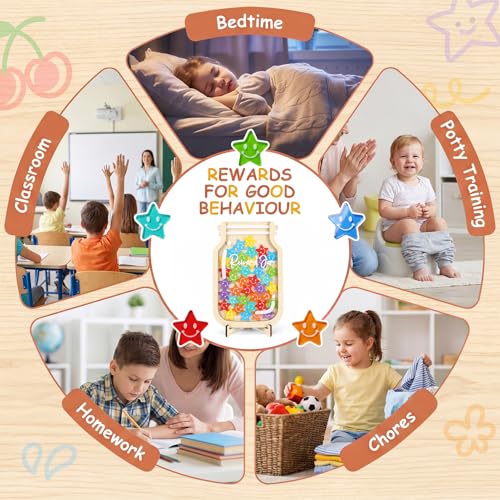 Bocal de récompense pour enfants avec jetons étoiles en bois de hêtre - 5