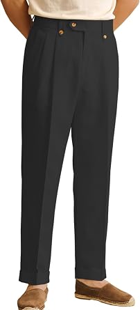 Mens Summer Linen Blend Dress Pants Vintage Modern Fit Suit Linen Pants Lounge Trousers