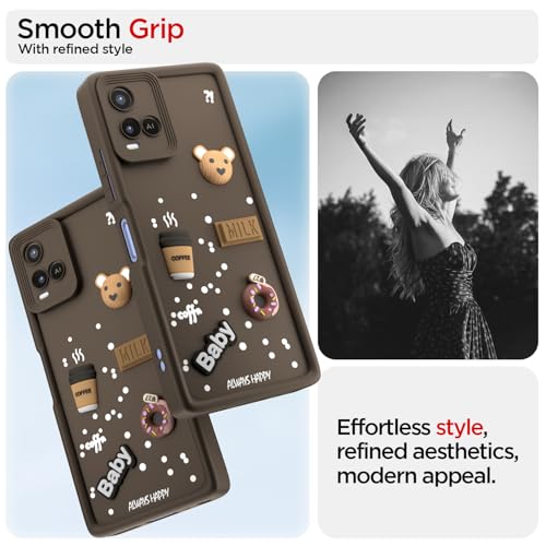 Image of Pikkme Back Cover for Vivo Y21 2021 / Y33s | Cute Fun Cartoon 3D Bear Silicone Full Body Protection Bumper Case (Brown)