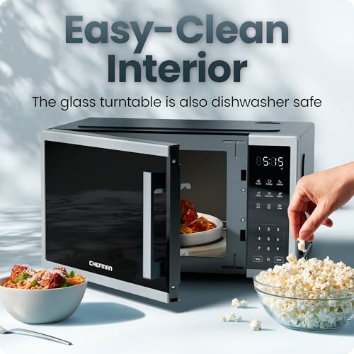 Image of Chefman Countertop Microwave Oven 1.1 Cu. Ft., 1000 Watts with 10 Power Levels, 3 Cooking Presets with One-Touch Express Cook, 2 Defrost Settings, Child Safety Lock, & Mute Button - Stainless Steel