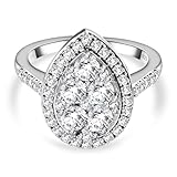 TJC Cluster Ring White Cubic Zirconia CZ in Platinum Plated 925 Sterling Silver for Women Size O with Prong Setting Metal Wt. 3.88 Grams