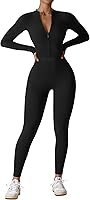 YEOREO Women's Long Sleeve Zip-Up Workout Jumpsuit - Squat Proof Bodycon Romper Bodysuit for Gym & Casual