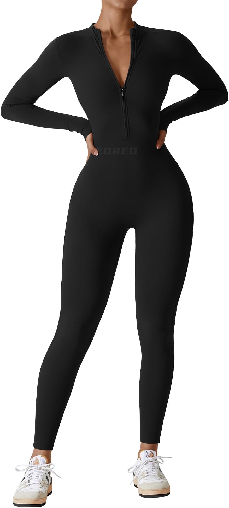 Women Long Sleeve Workout Jumpsuit Zip Up Romper Bottom Pants Bodysuit Bodycon Sexy One Piece