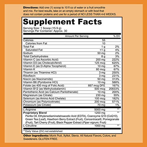 Cardio Heart Health Powder – L-Arginine Supplement 5000mg & L-Citrulline 1000mg,16.82 oz - Thumbnail 5