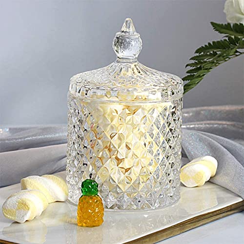 Image of Glass Candy Jar with Lid Crystal Pop Jar Set OF 1 Decorative Candy Bowl, Cookie, Jewellery Dish, Covered Cendy Jars, Small Glass Jars for Buffet, Kitchen, Home, Office Desk