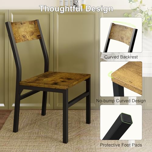 Image of Feonase Dining Chairs Set of 6, Modern Kitchen Chairs with Ergonomic Backrest, MDF Board and Metal Legs, Dinner Chairs for Dining Room, Kitchen and Living Room, Rustic Brown