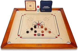 Uber Games – Premium Carrom Board Set – 33 x 33” Official Size playing board Including Carrom Men,Striker & Powder - Hardwood edges for better rebound – Made in India – Great value for all players