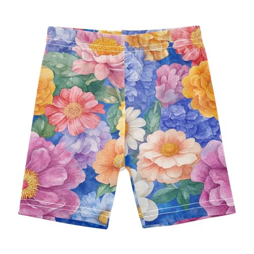 Shorts for Toddler Girls Stretchy Cotton Romper Shorts Summer Clothes for Vacation 4T Flowers Peonies Zinnia Lily