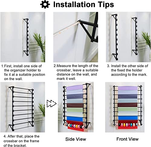 Craft Room Ribbon Storage Organizer Rack Wall Mounted Scarf Display Rack For Silk Scarf/Shawl/Ribbon, Large Capacity Wrapping Paper Storage Holder For Clothing Store/Closet (Color : Black, Size : 70 #TOP5