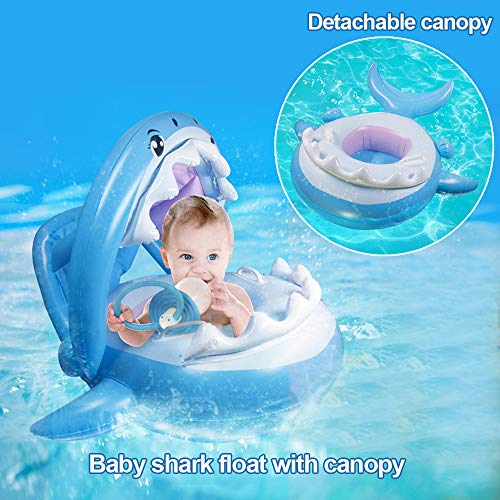 TRSCIND Baby Pool Floats Swimming Float Inflatable Shark Babies Floatie Swim Ring with Canopy for Infant Kids Aged Under 36 Months