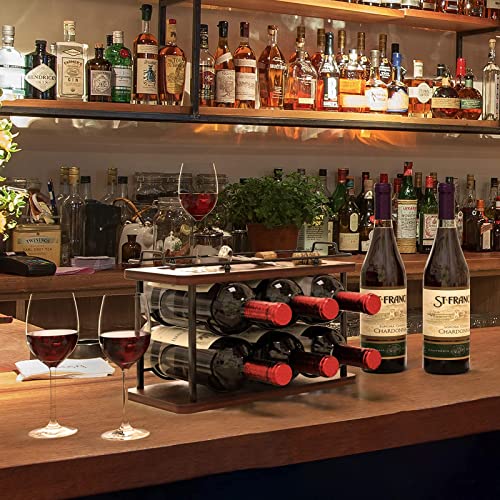 Visentor Countertop Wine Rack, 2 Tier Wood Metal Wine Racks Free Standing Floor, Tabletop Wine Bottle & Cork Holder Organizer, For Bar Decor, Kitchen Pantry Cabinet, Can Hold 6 Wine Bottles #TOP1