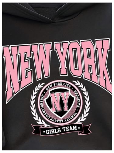 WDIRARA Girl's New York Graphic Letter Print Hoodie Sweatshirt Long Sleeve Pullover Tops3
