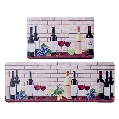 MELAJIA Anti Fatigue Kitchen Mats Cushioned 2 Piece Set Kitchen Rug Non Slip Comfort Mats for Kitchen Floor PVC Leather Standing Mat Indoor Outdoor(17.3