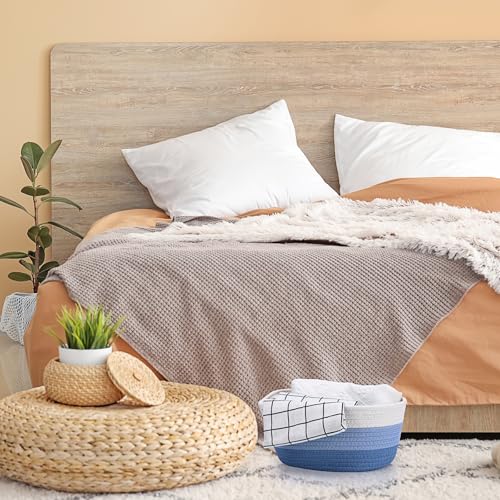 Image of Sawysine 6 Pcs Storage Baskets Bulk for Organizing Cotton Rope Woven Basket with Handles for Gift Cloth Shelves Blanket Toys Living Room(Blue and White)