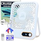 Cruise Fan Cabin Approved Carnival & Royal Carribbean Essentials With Magnetic Hook - Rechargeable Long Battery Life, USB-A & USB-C - Small Desk Fan - Folding & Portable, Plug-In And Battery Powered