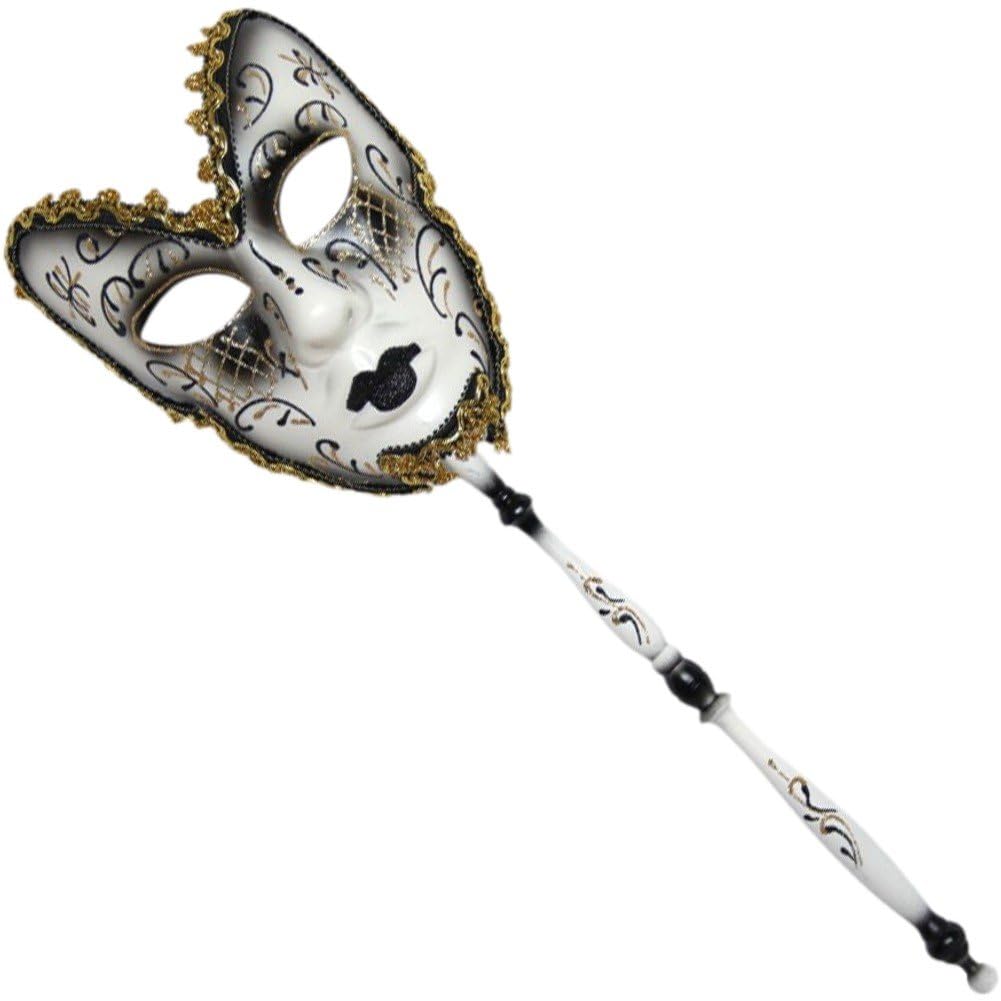 Sanfly Black Venetian Masquerade Mask With Stick Venetian Mardi Gras Masks Halloween Chrismas Cosplay Hand Held Stick Mask Party Favors
