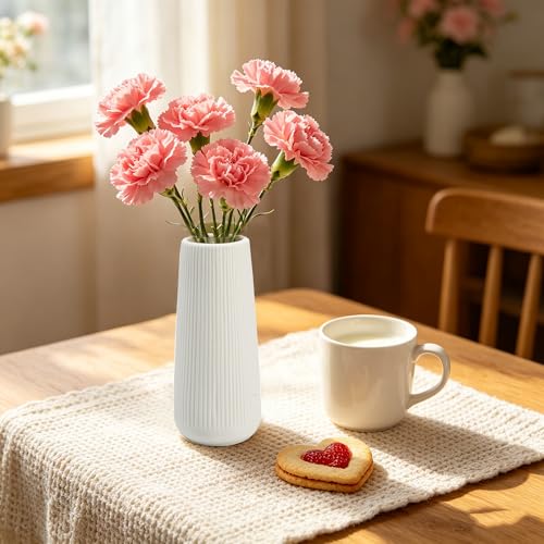 Image of Ceramic Vase for Flower, Pampas Grass Vase, 7.8''H Ribbed, White, 2pcs