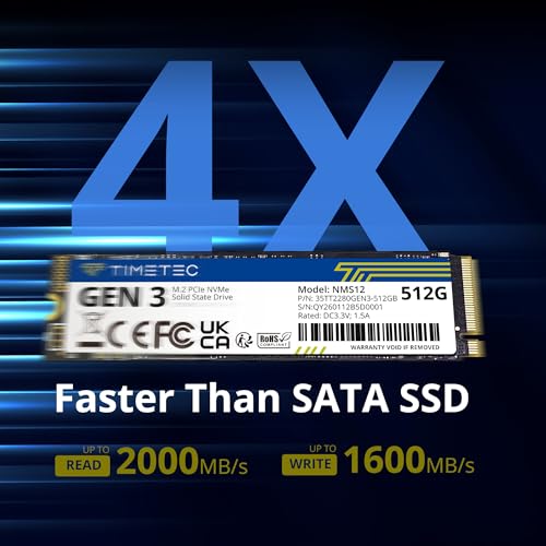 Image of Timetec 512GB SSD NVMe PCIe Gen3x4 8Gb /s M.2 2280 3D NAND High Performance SLC Cache Read /Write Speed Up to 2,000 /1,600 MB /s Internal Solid State Drive for PC Laptop and Desktop