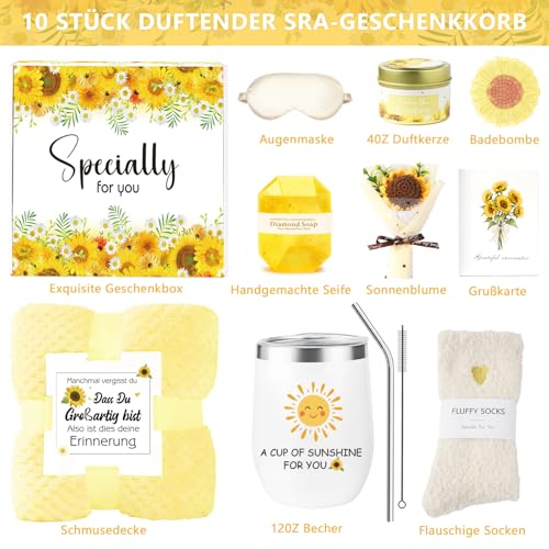 Geschenke für Frauen,Sonnenblume Geburtstagsgeschenk für Frauen,Entspannende Spa Geschenk Korb Care Paket,Geschenk Set für beste Freunde Schwester Mutter Frau Ihre Freundin Coworker Bestie Lehrer