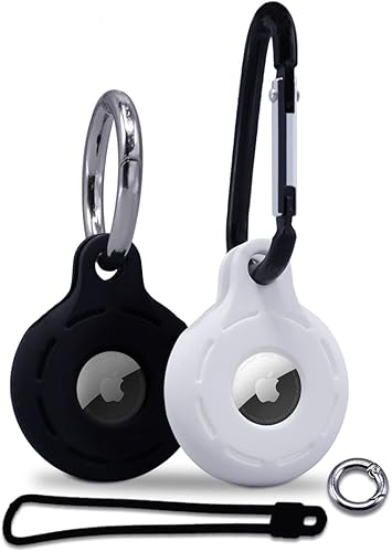 Compatible con AirTag – Paquete de 2 estuches de silicona a prueba de golpes, polvo y lavables, soportes protectores con accesorios para billeteras,