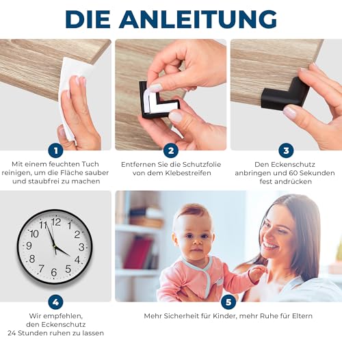 Hoffenbach 12x Eckenschutz Kantenschutz Baby – Selbstklebender Tischkantenschutz – Stoßschutz für Babys & Kinder – Weicher Schaumstoff Eckschutz für Tisch, Möbel & Ecken – Corner Protector – Schwarz 6