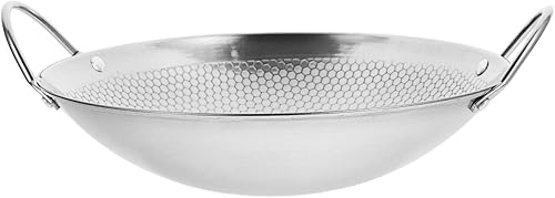 Miniatura 9 de Yardwe Sartén wok de acero inoxidable, sartenes para freír wok de 8 pulgadas, sartén caliente con doble asa de hierro, utensilios de cocina chinos