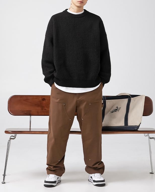 Men's Vintage Grandpa Aesthetic Sweaters Crewneck Knitted Sweatshirt Pullovers Y2K Grunge Clothing Korean Streetwear4