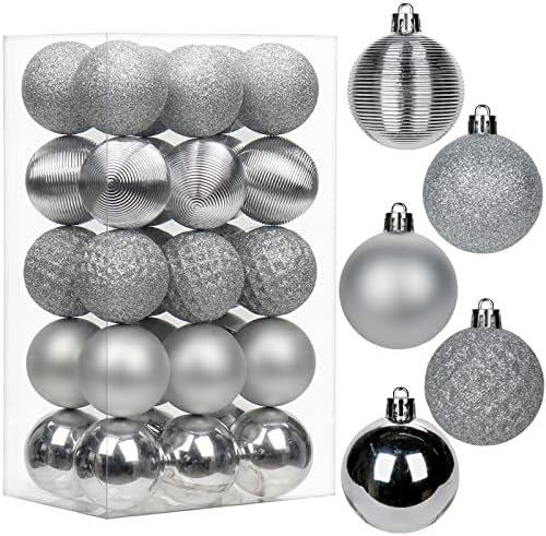 30 pcs Christmas Baubles Xmas Ball Ornaments with Strings, 60mm/2.4" Pink Shatterproof Plastic Hanging Decorations, Christmas Tree Pendants for Home Party Wedding Holiday