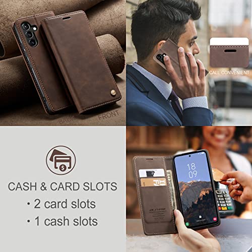 Étui pour Samsung Galaxy A54 coque portefeuille en cuir PU café vintage - 6