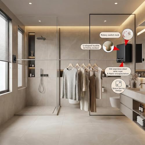 Image of Japanese Retractable Clothesline 4.2 Meter | Wall Mounted Clothes Drying Rope with Stainless Steel Wire, Rotary Lock & Smooth Retract System (Single Line Japanese Black)
