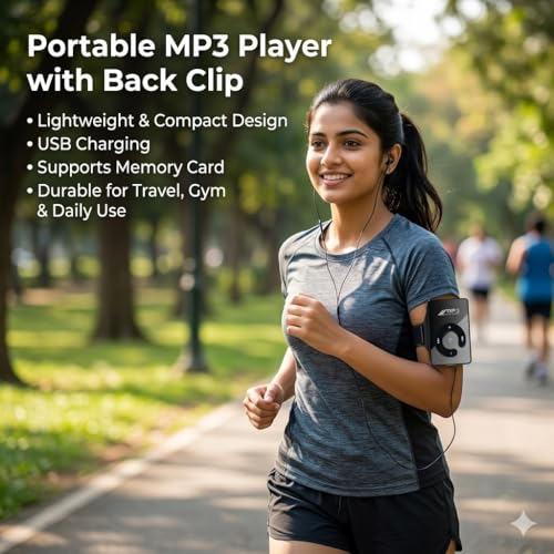 Image of Mabron Portable MP3 Player with Back Clip, Lightweight Music Player with USB Charging, Supports Memory Card, Compact Design for Travel, Gym & Daily Use