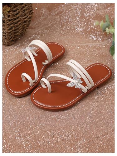Image of GORGLITTER Girl's Strappy Leather Flats Sandal Cute Braided Dressy Toe Ring Slip on Slide Sandals