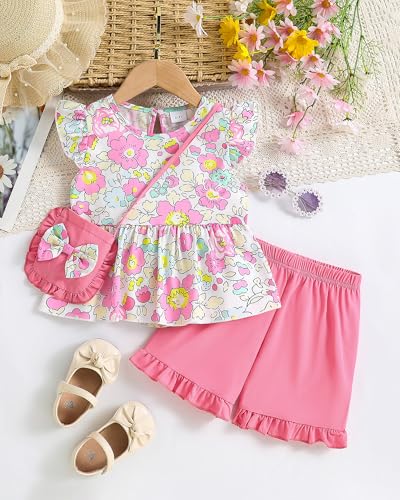 Image of Weebaby Toddler Girl Clothes Baby Summer Outfits Sleeveless Halter Top Ruffle Short Set Cute Kids Clothes Girls