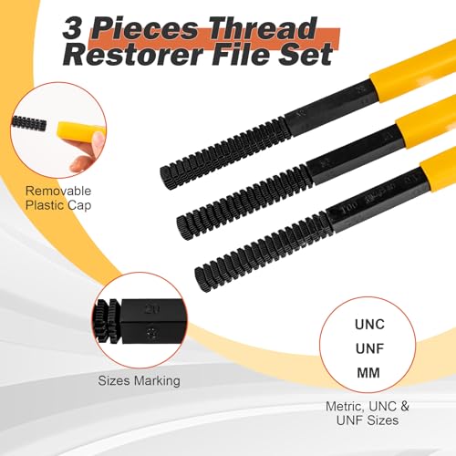 image for syizyen 3 Pieces Thread Repair Files Kit, SAE & Metric Thread Restorer