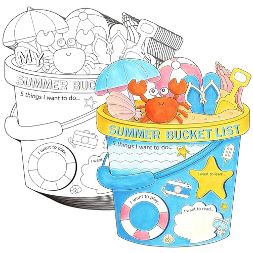 Sereliy My Summer Bucket List Coloring Activity Poster Pack of 36, Color Your Own Summer Bucket List DIY Paper Craft for Creative Fun Art Activity (Bucket.36)