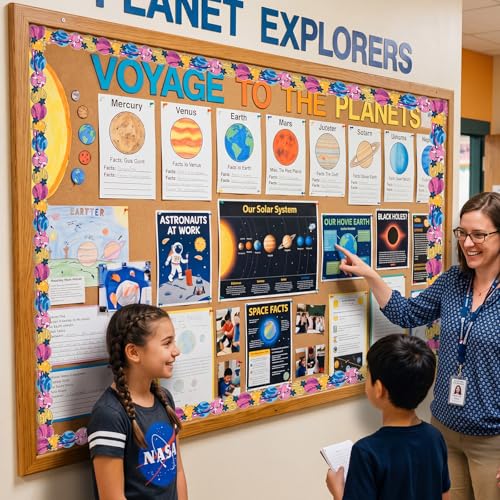 Fuutreo 65.6 ft Space Bulletin Board Borders Solar System Planet Classroom Decorations Galaxy Back to School Trim Borders Strips for Bulletin Board Chalkboard Party Classroom Decoration - Image 6
