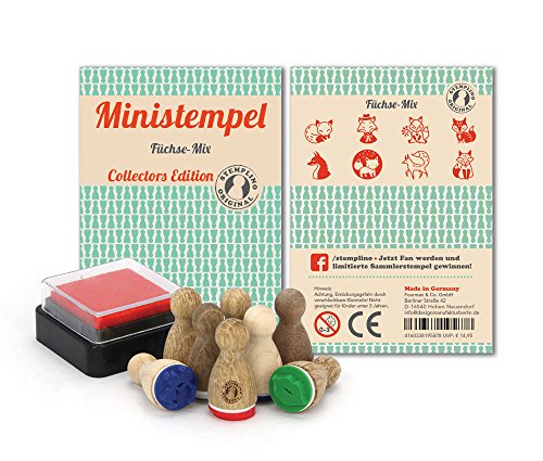 Preisvergleich Produktbild Stemplino Stempelset Füchse - 8 Ministempel aus Holz plus Stempelkissen