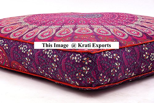 Krati Exports Indian Floor Pillow Cushion Covers in Mandala Design (Dark Purple Pink)