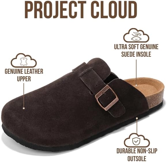 Project Cloud Mens Clogs - 100% Full Grain Genuine Leather Clogs for Men with Memory Foam Insole and Arch Support Natural Cork Footbed - Non Slip Mules Mens Slippers (Brooklyn) - Image 2
