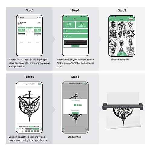 Claities Stencil Printer For Tattooing Mini Portable Tattoo Transfer Machine Usb Wireless Bluetooth Black Tattoo Printer, Compatible With Android, Ios Phone & Pc-Side #TOP1