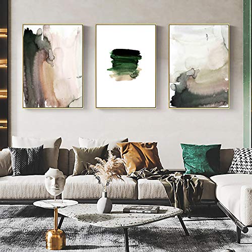 Peinture abstraite salon moderne vert blanc gris | Affiche murale toile nordique 60x90