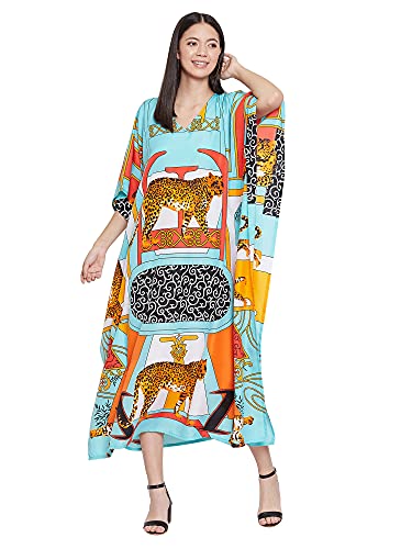 Image of Oussum Women Plus Size Kaftan Kimono Loose Maxi summer dresses for women Beach 3 /4 Sleeve Casual lounge dress Boho