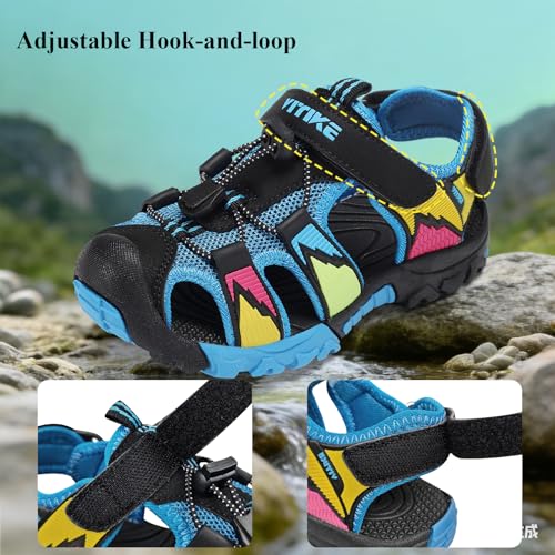 Image of JMFCHI Boys Girls Sports Sandals Summer Kids Closed Toe Outdoor Sandals Athletic Water Shoes Sandals Child Pool Beach Sandals Quick Drying Slip Resistant | Little /Big Kid,Comfortable lightweight,Non-slip soft sole,Hook-and-loop closure,Easy wear,Anti-collision toe,Daily casual
