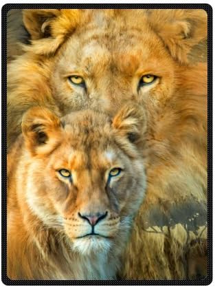Cool Lion Couple Animal Art Printed Blanket Sumptuously Plush Lap Warmer Winter Blankets Throw Bedspread 58" x 80" (Large)