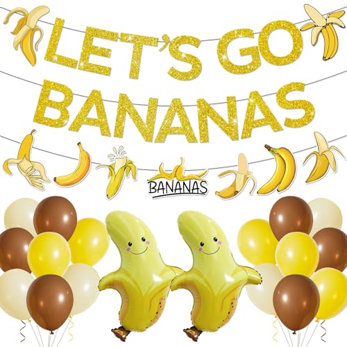 Banana Party Decorations Banana Birthday Decorations Banana Decorations with Lets Go Bananas Banner Garlands Hanging Swirls Balloons