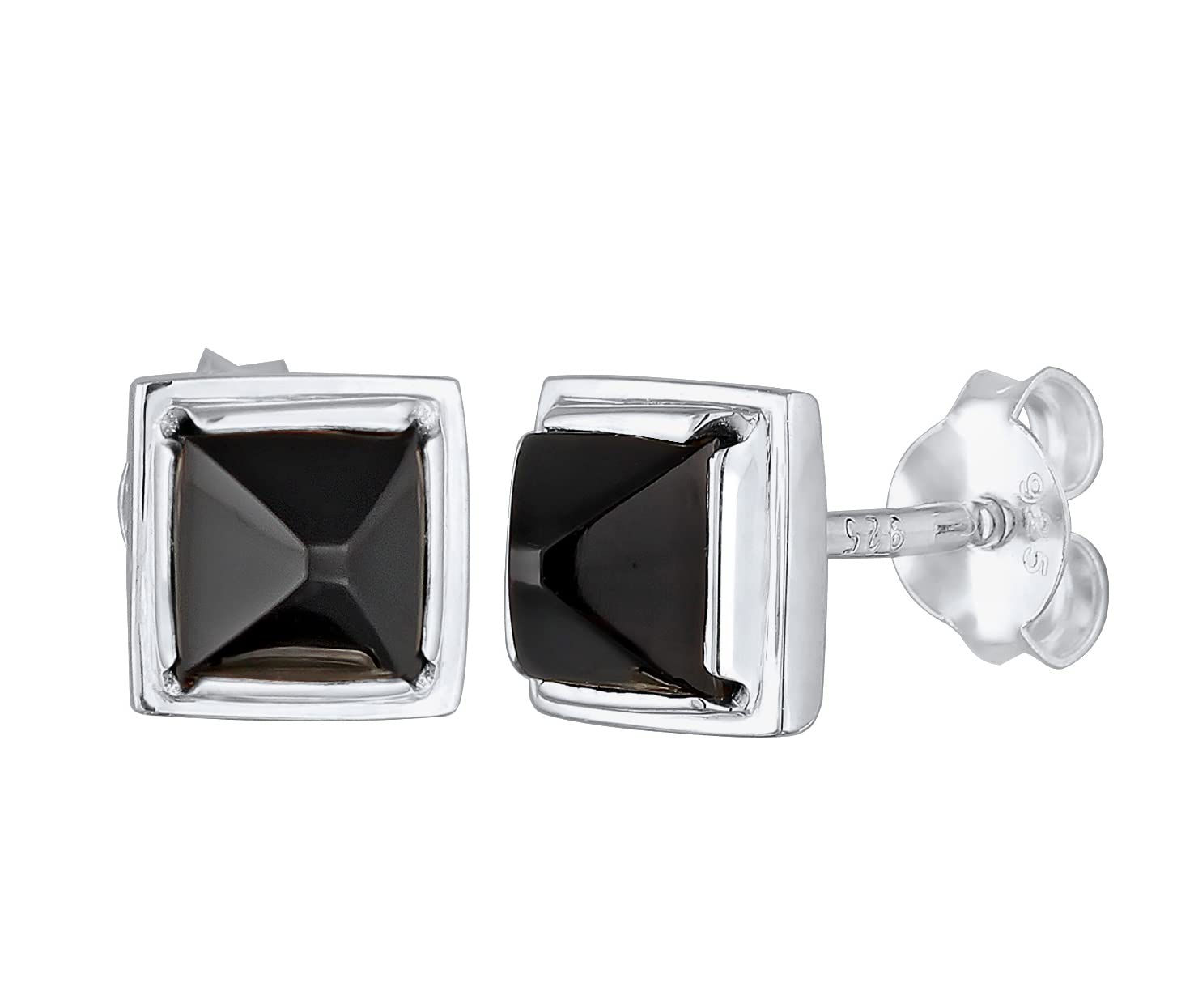 Kuzzoi Pendientes cuadrados para hombre (7 mm), con piedra de ónix negra de plata de ley 925, pendientes de para hombres