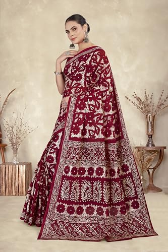 Image of TAMAIRA FASHION Mulmul Pure Cotton Saree For Woman Floral Batik Printed |Office Wear Daily Wear Sarees For Women Without Blouse Piece (Available in 16 Colours)