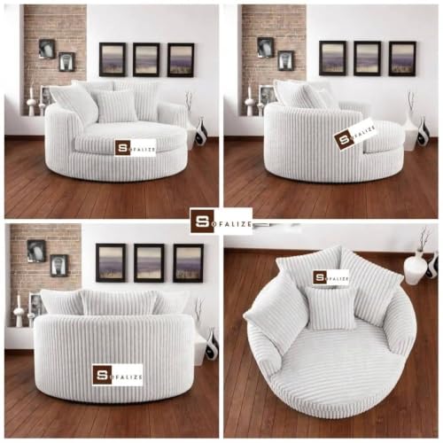 Image of SOFALIZE - Modern Barrel Accent with Pillows Round Sofa Combines Contemporary Design Oversize Arm Chair Cozy Club Chair for Bedroom, Living Room, Lounge, Hotel & Office, Hallways (White)