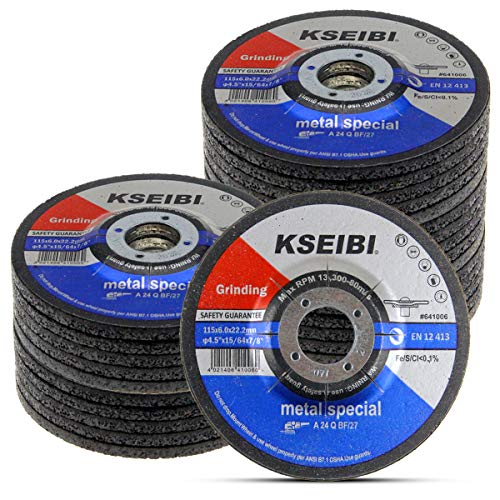 KSEIBI 651006 Grinding Wheels 25-Pack, Aluminum Oxide Discs for Metal & Stainless Steel, 4-1/2" x 1/4" x 7/8", Aggressive Grinding for Angle Grinders, Depressed Center Design by KSEIBI - Used condition - US$27.03